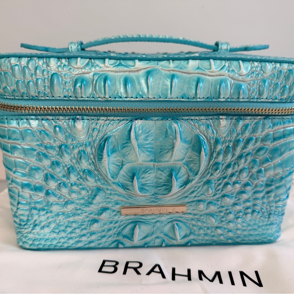 Brahmin Dusty Blue Croc-Embossed Cosmetic Case